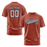 Custom Coral Red Light Blue T-Shirt