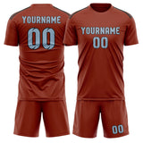 Custom Coral Red Light Blue Soccer Set