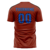 Custom Coral Red Sky Blue Soccer Jersey