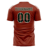 Custom Coral Red Dark Green Soccer Jersey