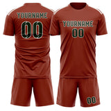 Custom Coral Red Dark Green Soccer Set