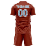Custom Coral Red Light Blue Soccer Set