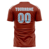 Custom Coral Red Light Blue Soccer Jersey