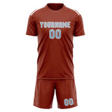 Custom Coral Red Light Blue Soccer Set