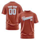 Custom Coral Red Light Blue T-Shirt