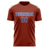 Custom Coral Red Sky Blue Soccer Jersey