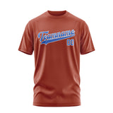 Custom Coral Red Sky Blue T-Shirt