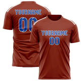 Custom Coral Red Sky Blue Soccer Jersey