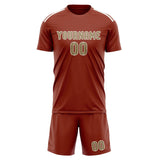 Custom Coral Red Light Khaki Soccer Set