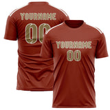 Custom Coral Red Light Khaki Soccer Jersey