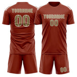 Custom Coral Red Light Khaki Soccer Set