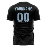 Custom Black Light Blue Soccer Jersey