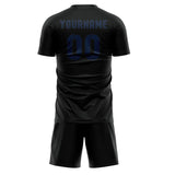 Custom Black Blue Soccer Set