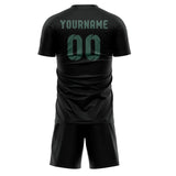 Custom Black Blue Green Soccer Set