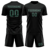 Custom Black Blue Green Soccer Set