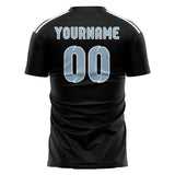 Custom Black Light Blue Soccer Jersey