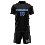 Custom Black Sky Blue Soccer Set