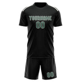 Custom Black Blue Green Soccer Set