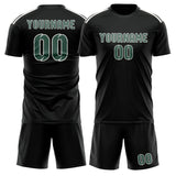 Custom Black Blue Green Soccer Set