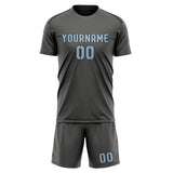 Custom Dark Grey Light Blue Soccer Set
