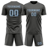 Custom Dark Grey Light Blue Soccer Set