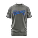 Custom Dark Grey Sky Blue T-Shirt