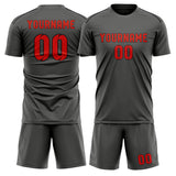 Custom Dark Grey Orange Red Soccer Set