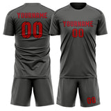 Custom Dark Grey Red Soccer Set