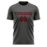Custom Dark Grey Crimson Red Soccer Jersey