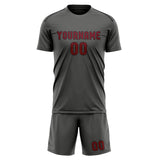Custom Dark Grey Crimson Red Soccer Set