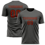 Custom Dark Grey Coral Red Soccer Jersey