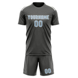 Custom Dark Grey Light Blue Soccer Set
