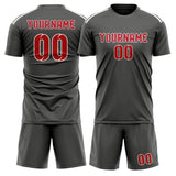 Custom Dark Grey Red Soccer Set