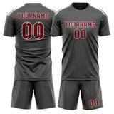 Custom Dark Grey Crimson Red Soccer Set