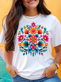 Funny T Shirts For Women Bright Colorful Floral Design With Vibrant Symmetrical Arrangement Flower, Vintage T Shirts Women, Women T Shirt