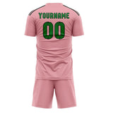 Custom Light Pink Emerald Green Soccer Set