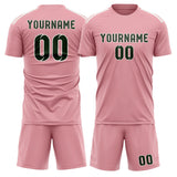 Custom Light Pink Dark Green Soccer Set