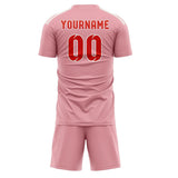 Custom Light Pink Orange Red Soccer Set