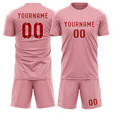 Custom Light Pink Red Soccer Set