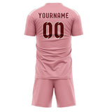 Custom Light Pink Crimson Red Soccer Set
