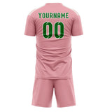 Custom Light Pink Emerald Green Soccer Set