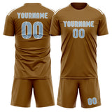 Custom Khaki Light Blue Soccer Set