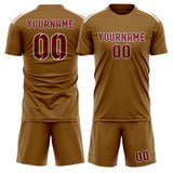 Custom Khaki Crimson Red Soccer Set