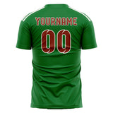 Custom Emerald Green Coral Red Soccer Jersey