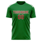 Custom Emerald Green Coral Red Soccer Jersey