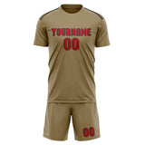 Custom Light Khaki Red Soccer Set