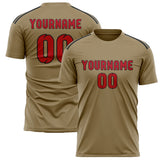 Custom Light Khaki Red Soccer Jersey