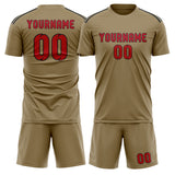 Custom Light Khaki Red Soccer Set
