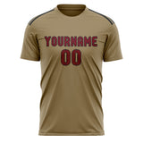 Custom Light Khaki Crimson Red Soccer Jersey