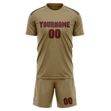 Custom Light Khaki Crimson Red Soccer Set